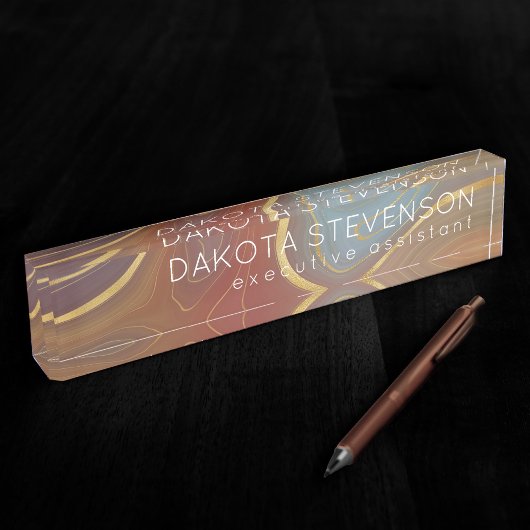 Autumn Strata | Terra Cotta Aquamarin und Gold Aga Namensplakette