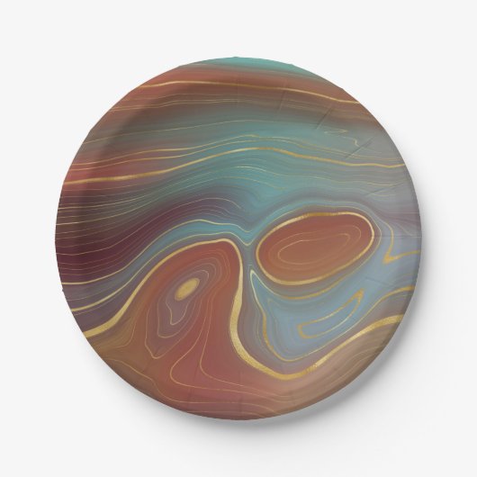 Autumn Strata | Terra Cotta Aquamarin und Gold Aga Pappteller (Vorderseite)