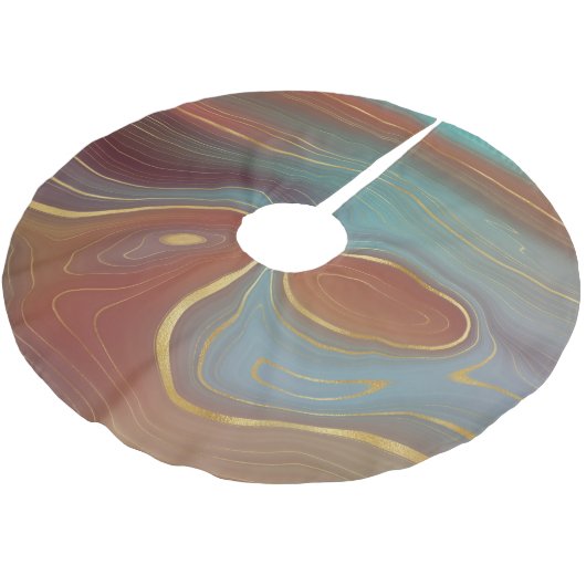 Autumn Strata | Terra Cotta Aquamarin und Gold Aga Polyester Weihnachtsbaumdecke (Schrägansicht)