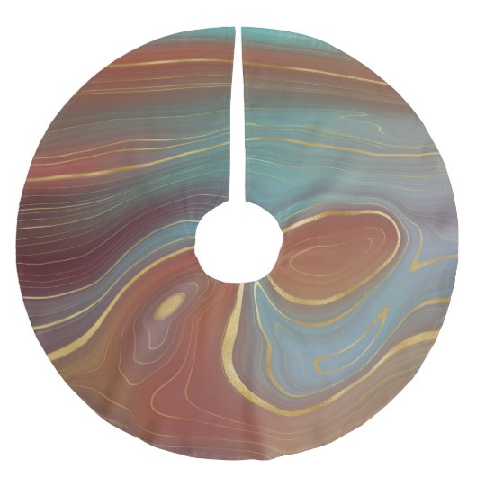 Autumn Strata | Terra Cotta Aquamarin und Gold Aga Polyester Weihnachtsbaumdecke (Vorderseite)