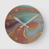 Autumn Strata | Terra Cotta Aquamarin und Gold Aga Runde Wanduhr (Vorderseite)