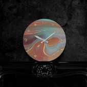 Autumn Strata | Terra Cotta Aquamarin und Gold Aga Runde Wanduhr