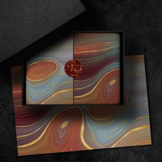 Autumn Strata | Terra Cotta Aquamarin und Gold Aga Seidenpapier