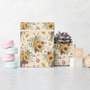 Autumn Sunflower Bouquet Print Wrapping Paper Roll Geschenkpapier