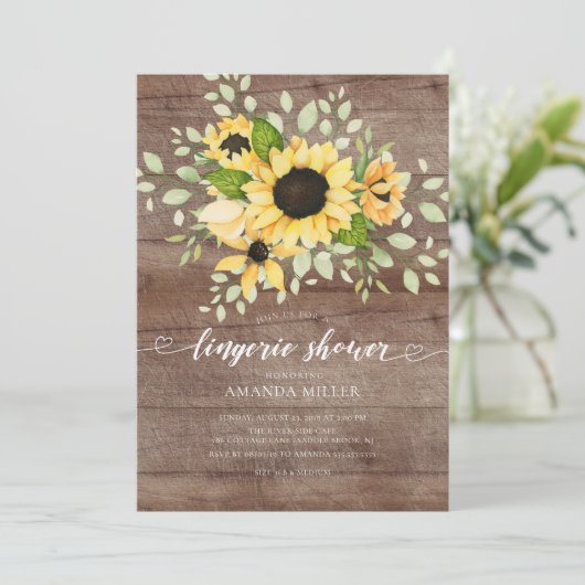 Autumn Sunflower Bridal Lingerie Dusche Einladung (Stehend Vorderseite)