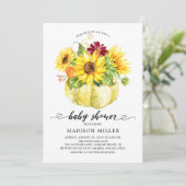 Autumn Sunflowers Pumpkin Baby Shower Einladung (Stehend Vorderseite)