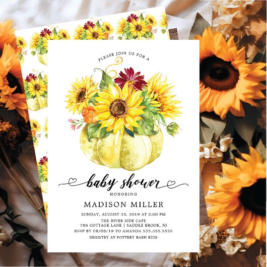 Autumn Sunflowers Pumpkin Baby Shower Einladung