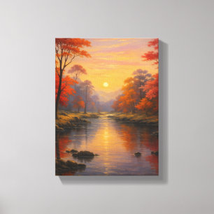Autumn Sunset River Scene Leinwanddruck