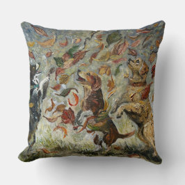 Autumn Tailwag Whimsical Golden Retriever Dogs Oil Kissen