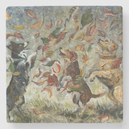 Autumn Tailwag Whimsical Golden Retriever Dogs Oil Steinuntersetzer