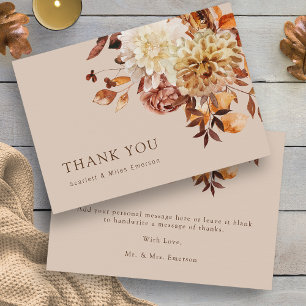 Autumn Taupe Floral Wedding Dankeschön Card Dankeskarte