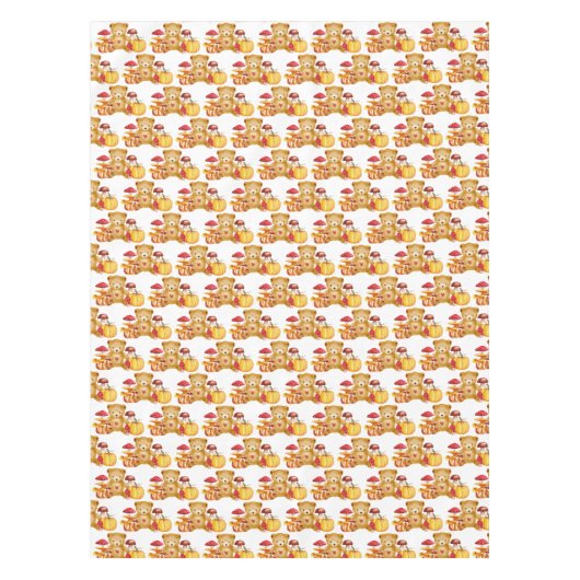 Autumn Teddy Bear and Mushroom Wonderland Tischdecke (Vorderseite)