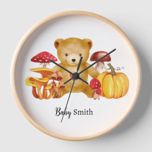 Autumn Teddy Bear and Mushroom Wonderland Uhr
