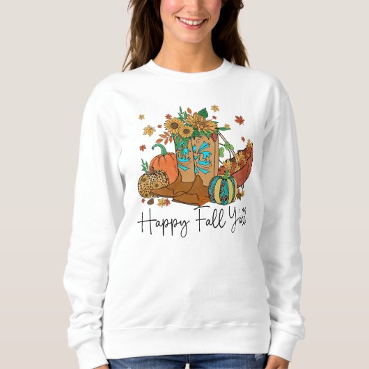 AUTUMN THEMED RETRO WESTERN GLÜCKLICH FALL Y'ALL SWEATSHIRT (Vorderseite)