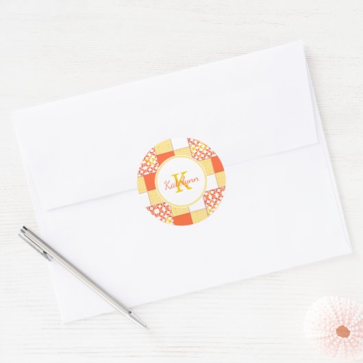 Autumn Tints Quilt Muster Runder Aufkleber (Umschlag)