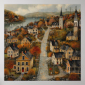 Autumn Town Folk Art Oil Painting Poster (Vorne)