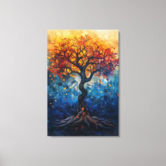 Autumn Tree Mosaic Geometric Glow Art Leinwanddruck (Vorderseite)