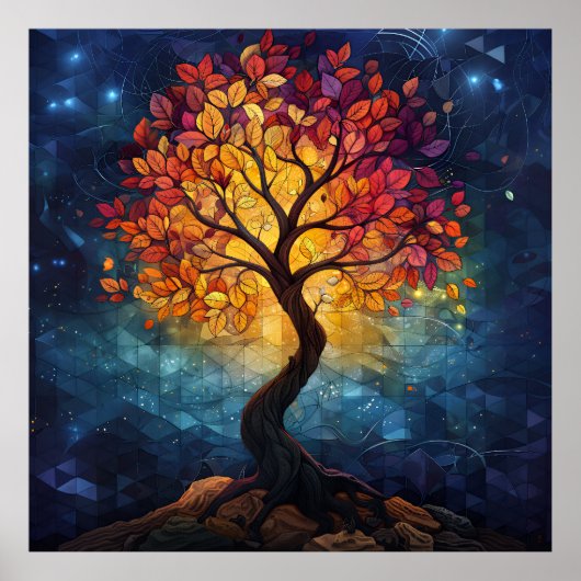 Autumn Tree Mosaic Geometric Radiance Poster (Vorne)