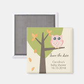 Autumn Tree Pink Owl Babydusche Save the Date Magnet (Vorderseite/Rückseite)