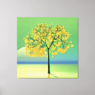 Autumn Tree Sunset Stretched Canvas Print Leinwanddruck