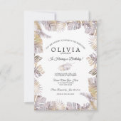 Autumn Tropic Leaf Watercolor Birthday Mauve Gold Einladung (Vorderseite)