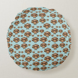Autumn Turkey Pattern Pillow – Festive Thanksgivin Rundes Kissen