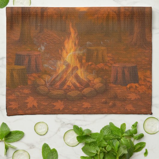 Autumn Twilight Bonfire Wide Border Kitchen Towels Geschirrtuch (Gefaltet)