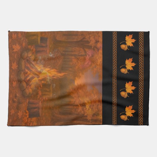 Autumn Twilight Bonfire Wide Border Kitchen Towels Geschirrtuch (Horizontal)
