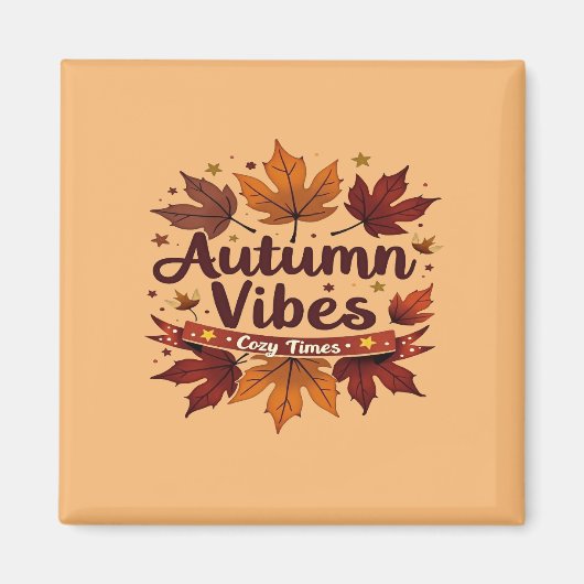 Autumn Vibes Cosy Herbstlaubs Design Magnet (Vorne)