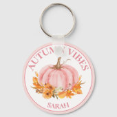 Autumn Vibes Pink Pumpkin Fall Individuelle Name Schlüsselanhänger (Vorderseite)