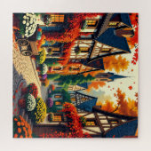 Autumn Village & Flower Cart Jigsaw Puzzle (Horizontal)