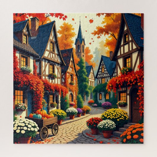 Autumn Village & Flower Cart Jigsaw Puzzle (Vertikal)