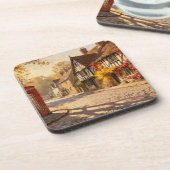 Autumn Village Scene in Golden Light Getränkeuntersetzer (Linke Seite)