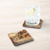 Autumn Village Scene in Golden Light Getränkeuntersetzer (Rechte Seite)