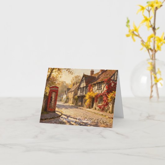 Autumn Village Scene in Golden Light Greeting Card Karte (Gelbe Blume)