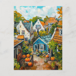 Autumn Village with Pumpkins and Cottages Painting Postkarte