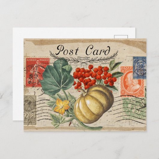 AUTUMN VINTAG COLLAGE POSTCARD POSTKARTE (Vorne/Hinten)