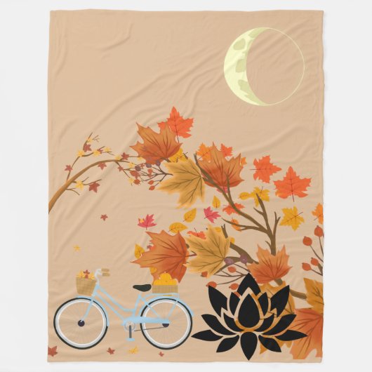 Autumn Walk with Moon and Lotus Flower Fleecedecke (Vorderseite)