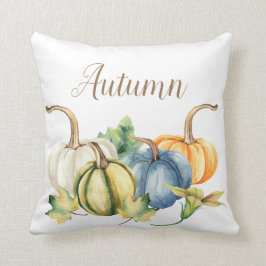 Autumn Wassercolor Pumpkin Blue White Orange Green Kissen