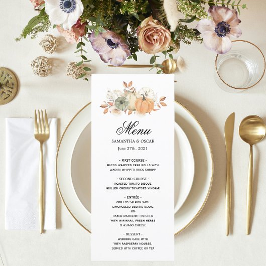 Autumn Wassercolor Pumpkins & Blume Menükarte