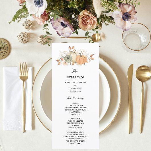 Autumn Wassercolor Pumpkins & Blume Menükarte