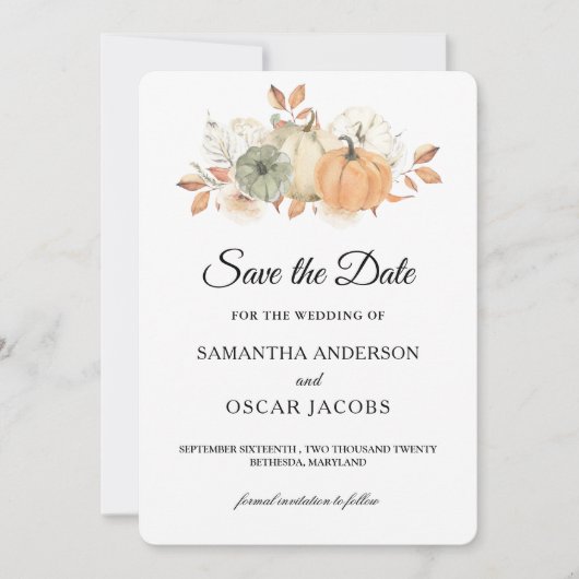 Autumn Wassercolor Pumpkins & Blume Save The Date (Vorderseite)