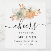 Autumn Wassercolor Pumpkins & Blume Weinetikett (Einzelnes Label)