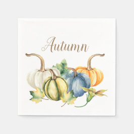 Autumn Watercolor Blue Orange Green White Pumpkin Serviette