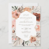 Autumn Watercolor Boho Floral Wedding Einladung (Vorderseite)