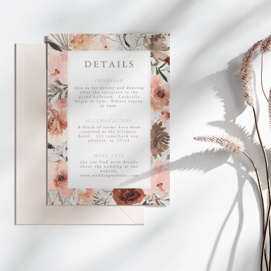 Autumn Watercolor Boho Floral Wedding Info Begleitkarte