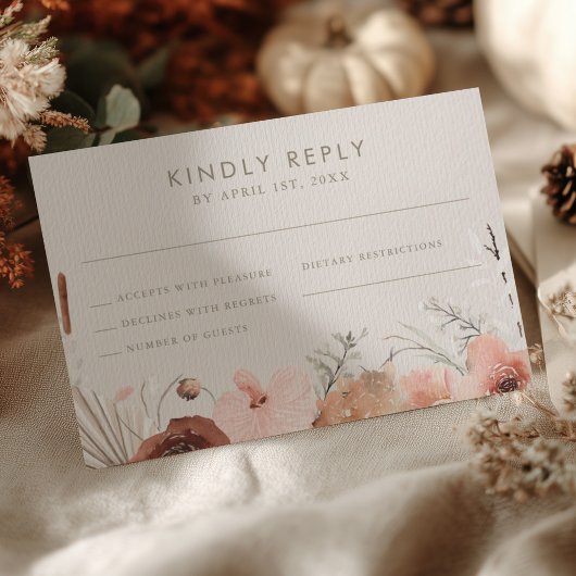 Autumn Watercolor Boho Floral Wedding RSVP Karte