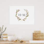 Autumn Watercolor Laurel Wreath and Monogram Poster (Küche)