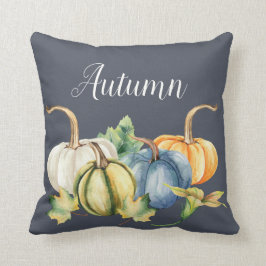 Autumn Watercolor Pumpkin Blue Kissen
