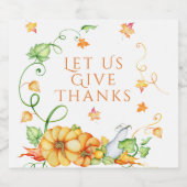 Autumn Watercolor Pumpkin Floral Erntedank Bierflaschenetikett (Einzelnes Label)